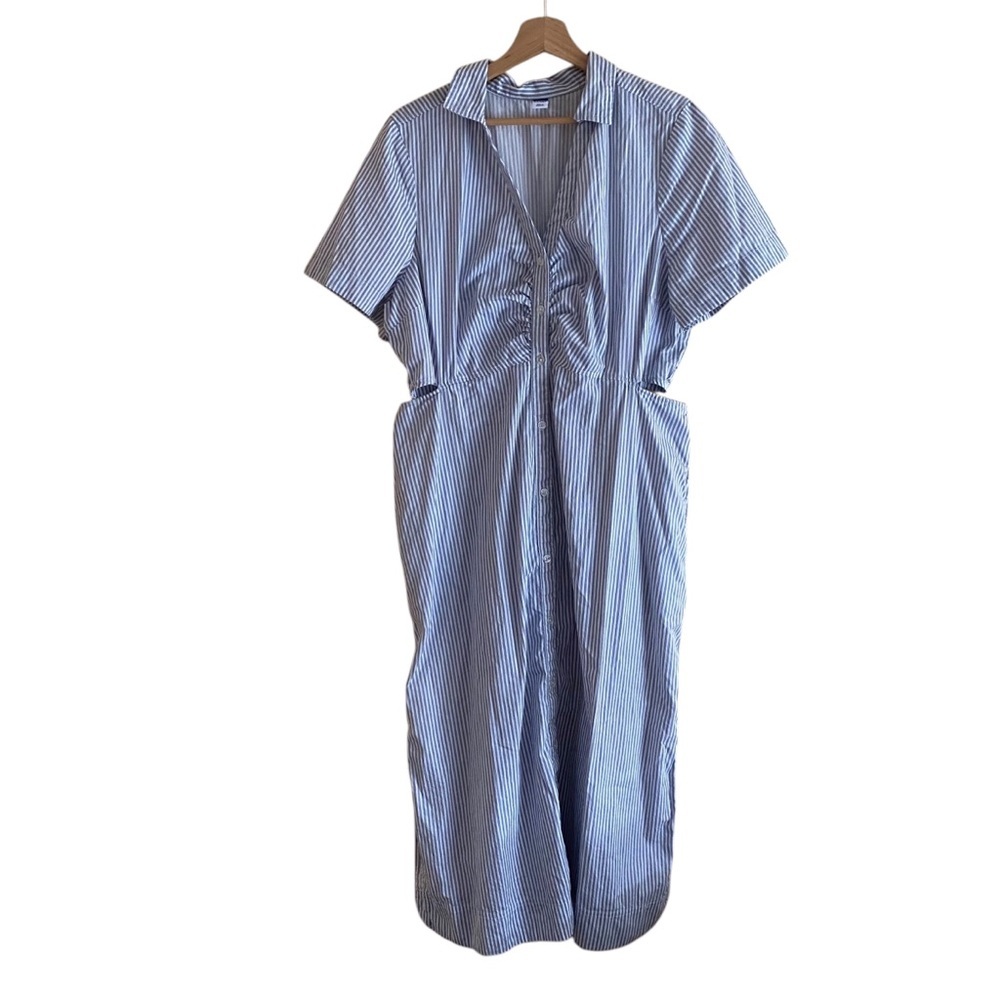 Old Navy Blue and White Striped Midi Shirt Dress with Side Cutout - Picture 14 of 14